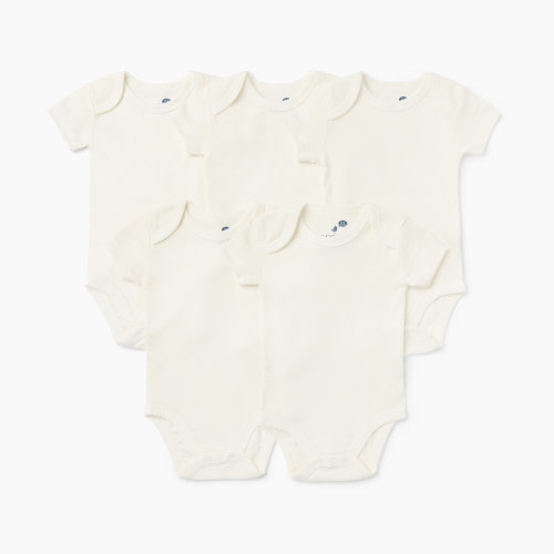 Small Story Short Sleeve Bodysuit Solid (5 Pack) - White, 3-6 M