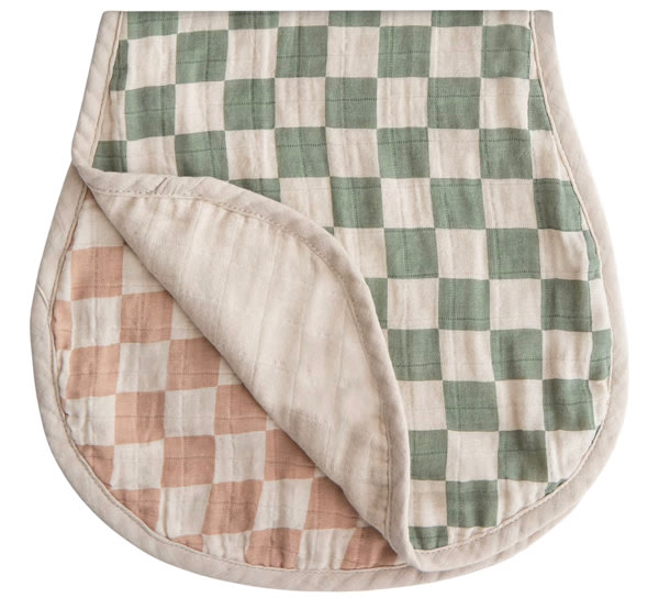 mushie Muslin Baby Burp Cloths | 100% Organic Cotton, Set of 2 (Olive Check/Natural Check)