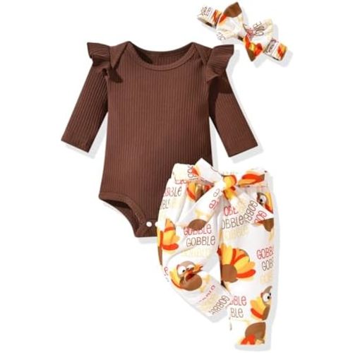Aalizzwell Preemie Newborn Infant Baby Girls Clothes Ribbed Romper Bodysuit Pants Set Fall Winter Outfits