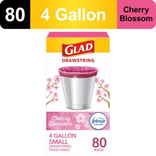 Glad Drawstring Small Scented Trash Bags, 4 Gallon, 80 Bags