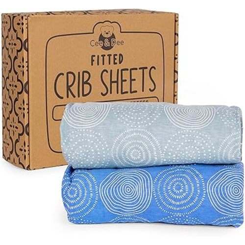 Cee & Dee Boho Fitted Crib Sheets 2-Set for Baby Boy & Girl - Stylish Swirl Design, Light & Dark Shades, 100% Jersey Cotton, Machine Wash, Oeko-Tex Certified for Safety, Designed in USA (Swirl Design)