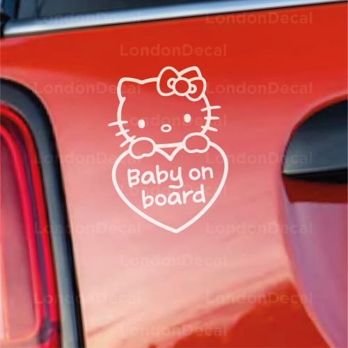 Baby on Board | Cute Kitty Design | Car Window Bumper Vinyl Decal Sticker | Available in 24 colours