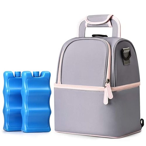NCVI Breastmilk Cooler Bag with 2 Ice Pack, Breast Pump Bag with Cooler Fits 6 Bottles, Double Layer Breast Milk Baby Bottle Cooler Bag, for Travel, Nursing Mom Daycare, Work, Picnic (Grey) - gray