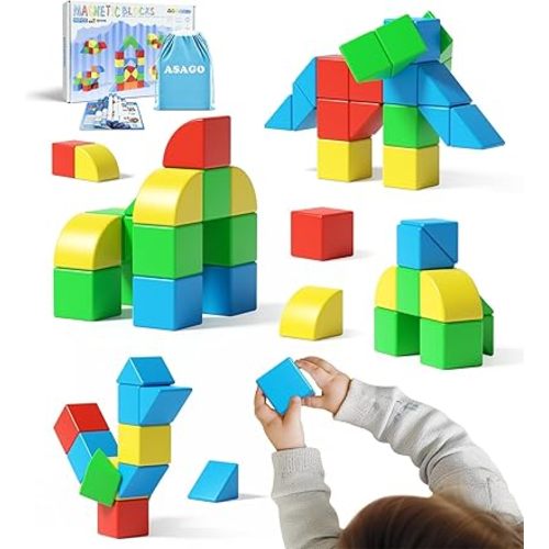 Magnetic Blocks for Toddlers, Kids Building Toys, Creative Stacking Colorful Sensory Block with Magnet, Educational Construction Cubes Set for Boys Girls Children Ages 3 4 5 6 7 8 Year