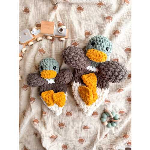 Mallard Duck Lovey - Crochet Baby Snuggler - Handmade Soft Blanket Toy - Stuffed Animal Alternative - Baby Shower Gift
