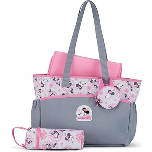 Disney Cudlie Diaper Tote Bag for Moms | Large Spacious Travel Diaper Tote for Baby Boy and Girl | 17-Inches Wide Multi-Functional Baby Bag with Cute Patterns