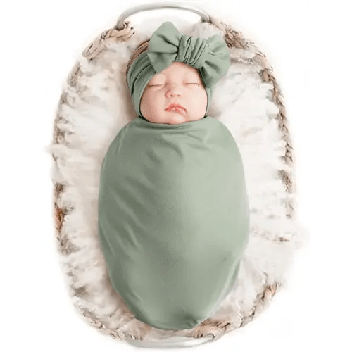 Konssy Baby Girl Newborn Receiving Blanket with Headband Set Baby Swaddle Nursery Swaddle Wrap