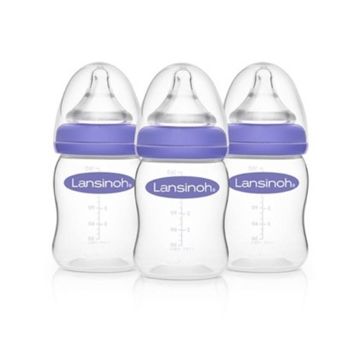 Lansinoh Baby Bottles for Breastfeeding Babies with 3 Slow Flow Nipples (Size 2S) - 5oz/3ct