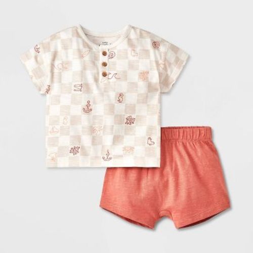 Baby Boys' Short Sleeve Top & Bottom Set - Cat & Jack™ Cream 0-3m