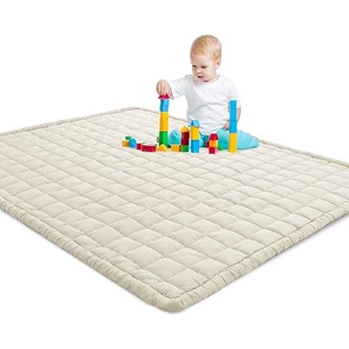 HOMBYS Soft Thick Play Mat for Playpen 50x50, Soft Quilted Baby Play Carpet Mat with Non-Slip Backing for Kids Toddler Crawling and Play, Machine Washable Playmat for Nursery