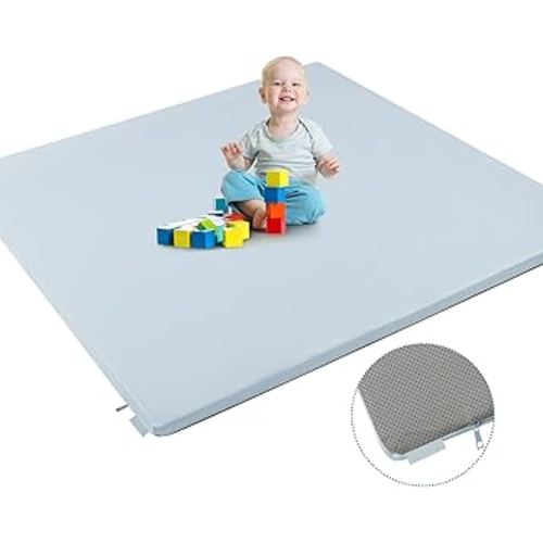 Stylish Padded Baby Play Mat for Your Boy or Girl - Extra Thick & Super Soft Vegan Leather Floor Mat Creates A Safe Play Area for Little Ones - Blue