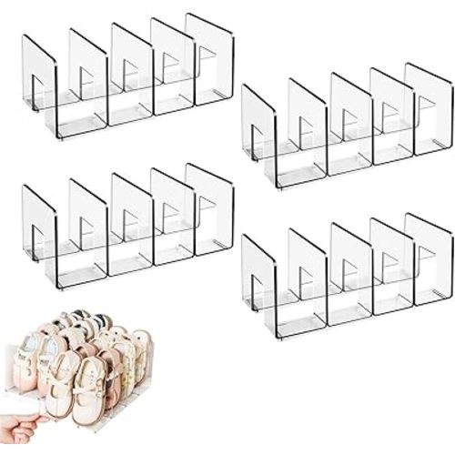 Transparent Acrylic Kids Shoe Rack, Small Shoe Rack,Baby Shoe Organizer, Kids Shoe Organizer with 4 Sections Stackable Shelves for Closet Storage, Space-Saving 4 Pack