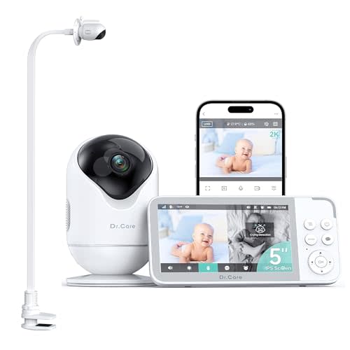 Dr.Care VistaView 5” Smart WiFi Baby Monitor with Clip Mount - 2K HD Camera, App Control, Cry & Motion Alerts, Night Vision, 5000mAh Battery, 2-Way Talk, Multi-User, Triple Security