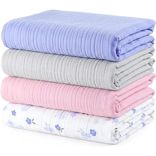 Muslin Swaddle Blankets for Newborns, 4 Pack Multipurpose 100% Organic Cotton, Ultra Soft Breathable Receiving Blanket 47 x 47 inches, Swaddle Wrap for Baby Boys & Girls