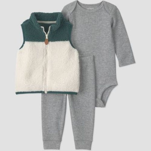 Carter's Just One You® Baby Boys' Cozy 3pc Long Sleeve Bodysuit, Pants and Vest Set - Green/Gray 3M