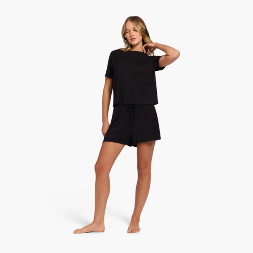 Ribbed Pajama Short Set | Black