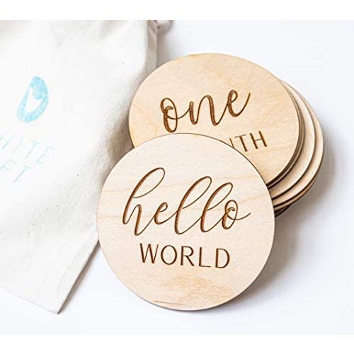 White Loft Baby Monthly Milestone Cards – 13 Light Birch Monthly Baby Milestone Cards from Newborn to 1 Year – Wooden Monthly Milestones Baby Photoshoot Props – Baby Girl or Baby Boy Newborn Gifts