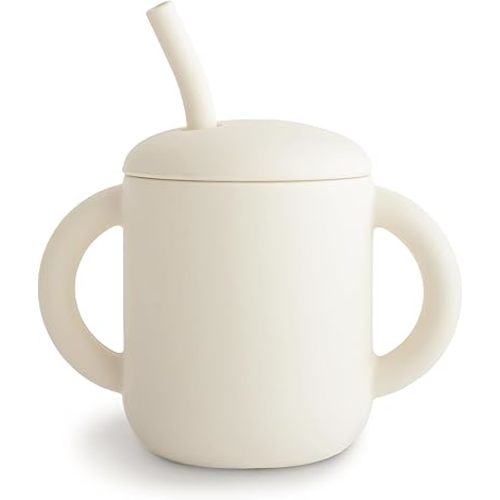 mushie 100% Silicone Training Cup & Straw for Toddlers | 6 Months+ (Ivory)