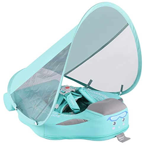 GENTEACO Mambobaby Baby Swim Float with Canopy Non-Inflatable Infant Pool Float with Tail 3-24 Months Avoid Flip Solid Skin-Friendly Material for Toddler Boys Girls
