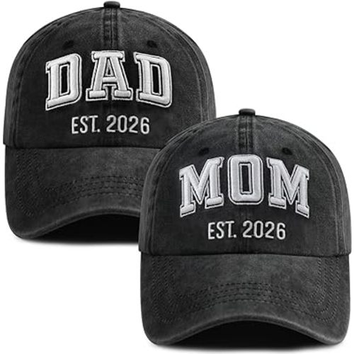 SHANVANKE 2PCS Dad and Mom EST 2026 Hats for Men Women, Funny Adjustable Cotton 3D Embroidered New Parents Gifts Baseball Cap