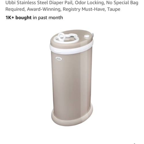 Ubbi Stainless Steel Diaper Pail, Odor Locking, No Special Bag Required, Award-Winning, Registry Must-Have, Taupe