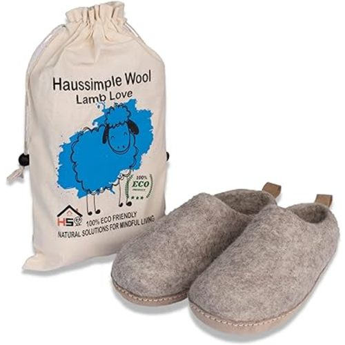 Wool Indoor Slippers Unisex Cozy House Shoes for Men Women Natural Sheep Felt Bedroom Warm Slip-On Soft Comfy Sheepskin Loafers Lightweight Footwear