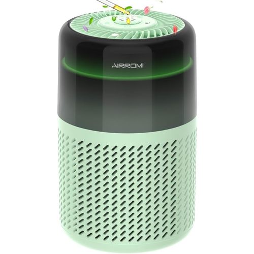 AIRROMI Air Purifier for Bedroom Home,HEPA Filter,Covers Upto 549 Ft²,Quiet 360°intake Air Cleaner with Fragrance ponge for Better Sleep,Night Light,Filters Smoke,Pet Dander,Allergies,Dust,A2005 Green