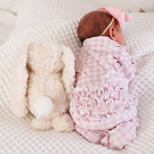 Peter Pan Collar Ruffle Zipper Footie | Rosy Gingham