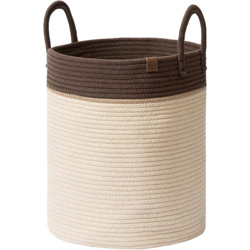 LA JOLIE MUSE Woven Basket Rope Storage Baskets - Large Cotton Organizer, Laundry Basket, Oatmeal, 40 Litres