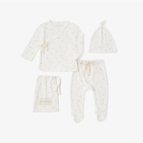 White Floral Organic Cotton Pointelle Layette 2 Pc Gift Set – Elegant Baby