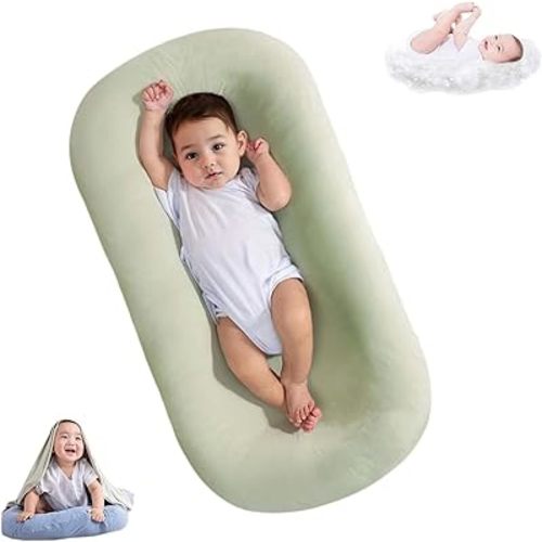 Lucakuins Baby Lounger, Bionic Design Baby Lounger for Newborn 0-24 Months, Soft Organic Cotton Breathable Lounger for Infants (Green Newborn Lounger)