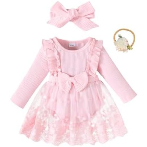Renotemy Preemie Newborn Baby Girl Lace Romper Infant Fall Winter Flower Tulle Dress Party Gifts Newborn Photography Outfits