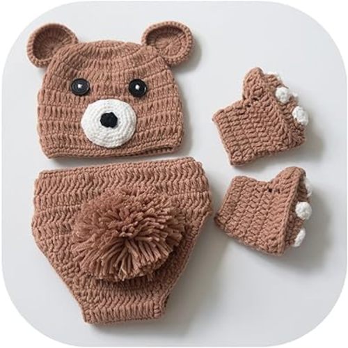 Vemonllas Newborn Photography Props Bear Outfit Photo Prop Bear Hat Diaper Cover Boots Baby Photoshoot Crochet Costume