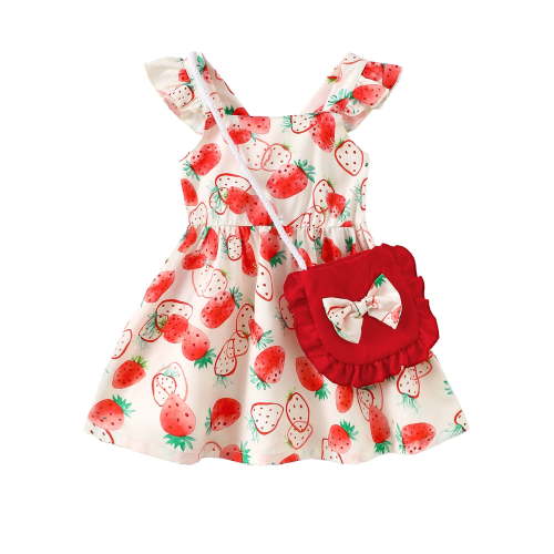Baby Girls Clothes Infant Girls Strawberry Dress 18 Months Girls Summer Dress 24 Months Girls Sundress Sleeveless Dress with Cute Bag Red