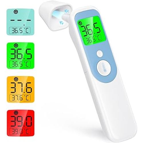 Forehead and Ear Thermometer, Forehead Thermometer for Adults and Kids, Digital Infrared Thermometer Gun with Fever Alarm, Fast Accurate Results, Easy for All Ages