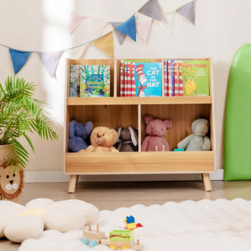 5-Cube Kids Bookshelf and Toy Organizer With Anti-Tipping Kits-Natural