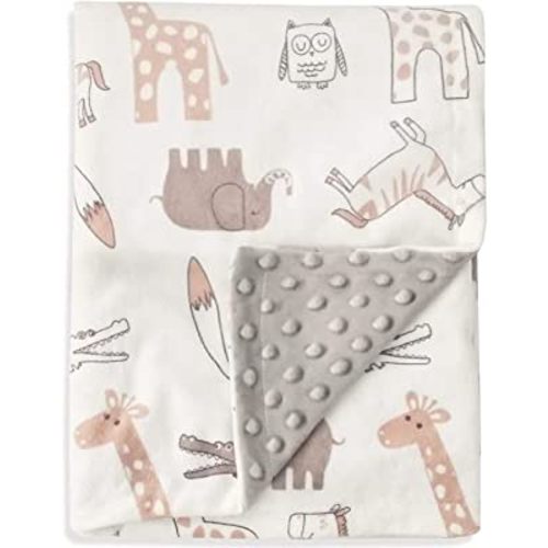 BORITAR Baby Blanket Soft Minky with Double Layer Dotted Backing, Lovely Animals Printed 30 x 40 Inch Receiving Blanket