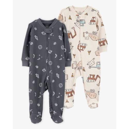 Baby 2-Pack  Ribbed 2-Way Zip Sleep & Play Pajamas - Grey/Ivory - Carter's | Carter's
