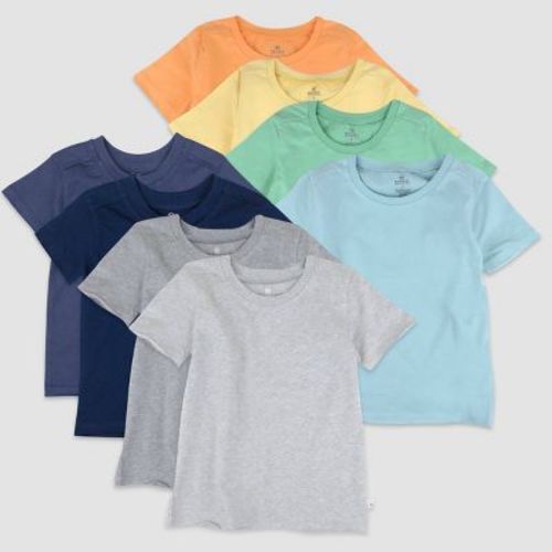 Honest Baby Boys' 8pk Rainbow Organic Cotton Short Sleeve T-shirt - Blue/gray/yellow 18m