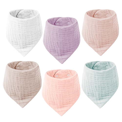 Muslin Baby Bibs for Boys Girls, 6 Pack Drool Bibs, Muslin Triangular Scarf Baby Bibs,Super Absorbent Organic Cotton Neckerchief for Infants Toddlers