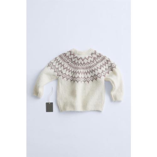TIMELESZ - WOOL AND ALPACA BLEND JACQUARD SWEATER, Ecru - size 3 Years