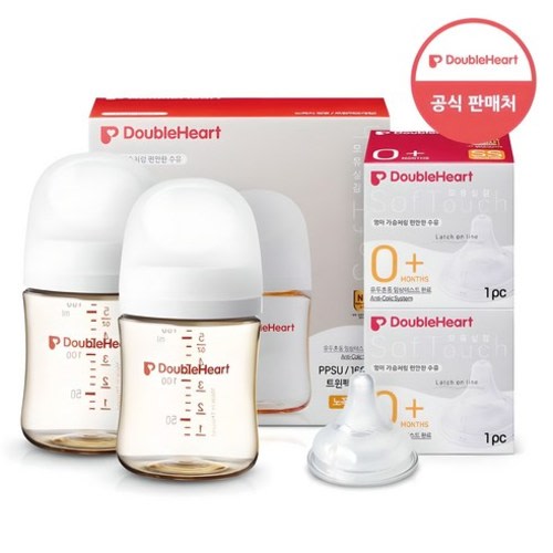 더블하트 모유실감 3세대 PPSU 베이직 트윈팩 160ml+젖꼭지(2입)