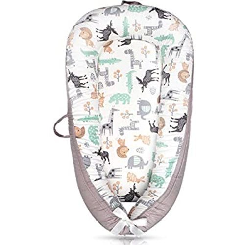 Baby Lounger & Baby Nest - Sleeping Newborn Lounger, Breathable Cotton & Soft - Adjustable for Crib & Bassinet Mattress, Portable Infant Bed, Great as Newborn Shower Gift (Animals)
