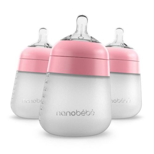 Nanobebe Flexy Silicone Baby Bottle Anti-colic Nipple, Soft Body, Stable Base - Gray - 9oz/2pk