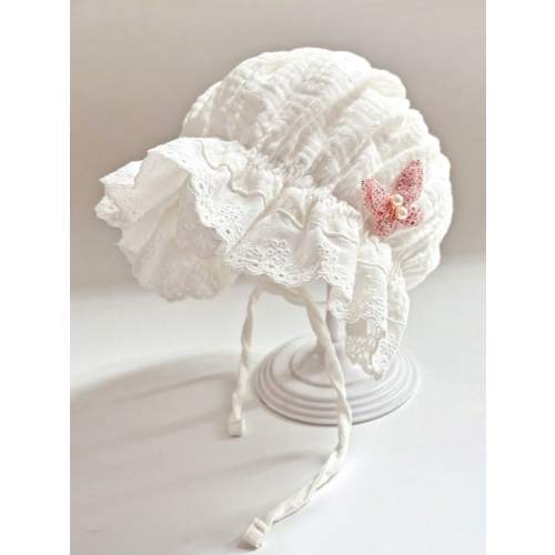 1pc Spring/Autumn Lace Butterfly Breathable Hollow Floral Embroidered Lace Cap, Cute Princess Hat For Toddlers