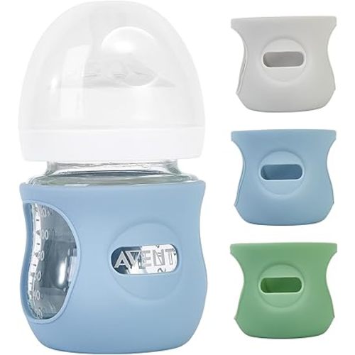 3 Pack Silicone Sleeves for Philips Avent Natural Glass Baby Bottles, Anti Breakage Baby Bottle Holder for Baby Boys, Compatible with Philips Avent Glass Natural Baby Bottle, 4oz