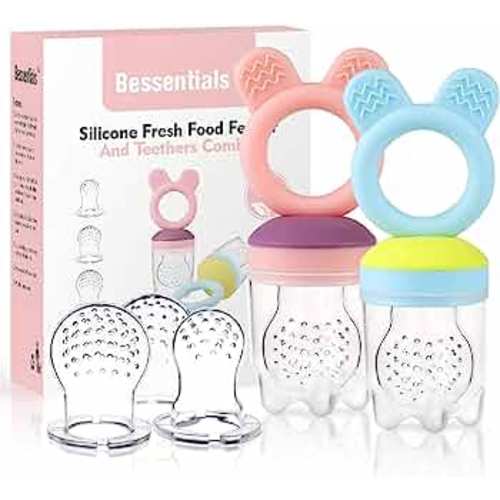 Amerteer 4 Pcs Baby Bottle Set, Baby Fruit Feeder/Food Feeder Pacifier with Baby Bib and Cotton Swabs,Baby Feeding Set BPA-Free, Freezer Safe for Baby