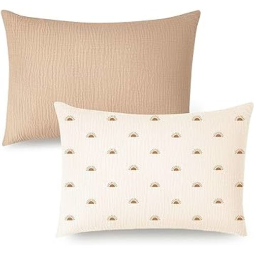 Paquete de 2 fundas de almohada de muselina para niños pequeños, paquete de 2 fundas de almohada de 13 x 18 pulgadas, 100% algodón para niños pequeños, funda de almohada de viaje suave y cómoda (marrón, sol)