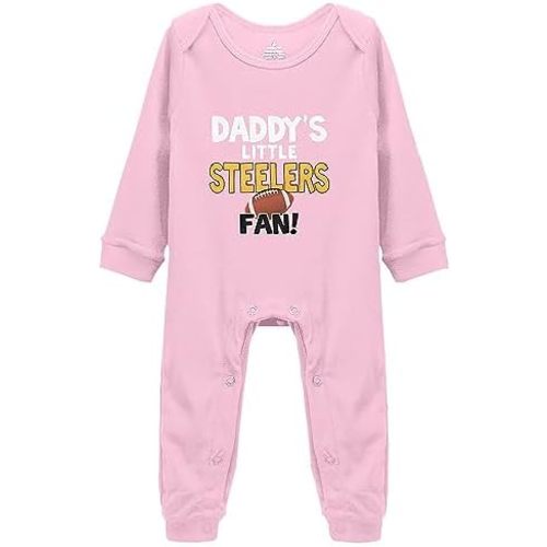 Baby Boy Girl Bodysuit Daddy's Steelers&Fan White Long Sleeve Newborn Organic Bodysuit 0-24 Months