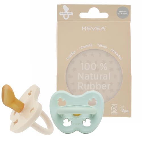 HEVEA Natural Rubber Pacifier ORTHODONTIC Newborn 0+ Months Two-Pack - Mellow Mint & Milky White